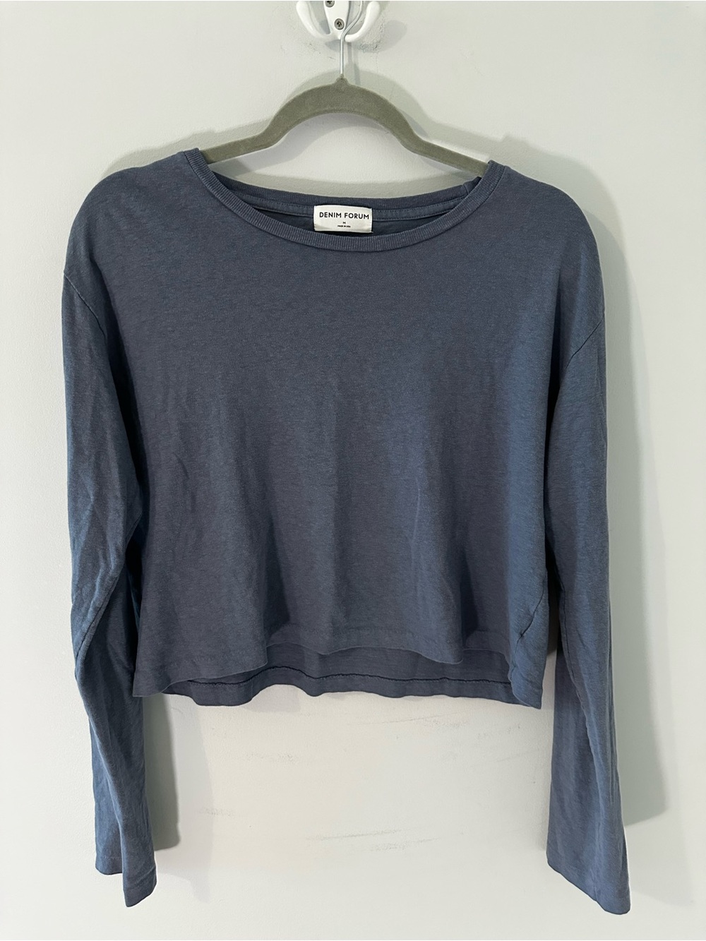 Denim Forum Women's Slate-Blue Long Sleeve Cropped Tee